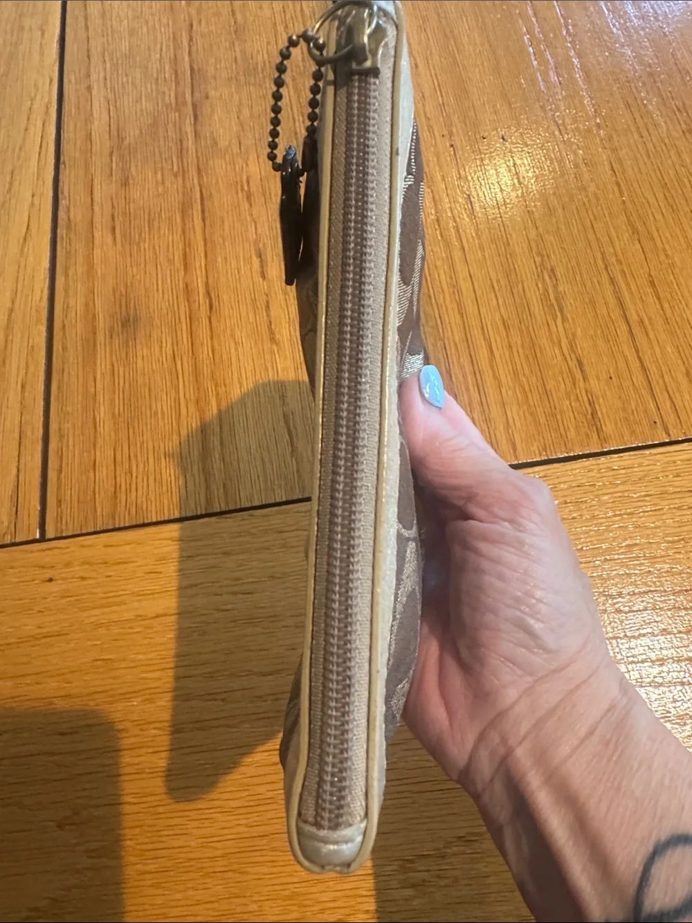 Coach brown and gold Signature Pattern Wristlet Clutch